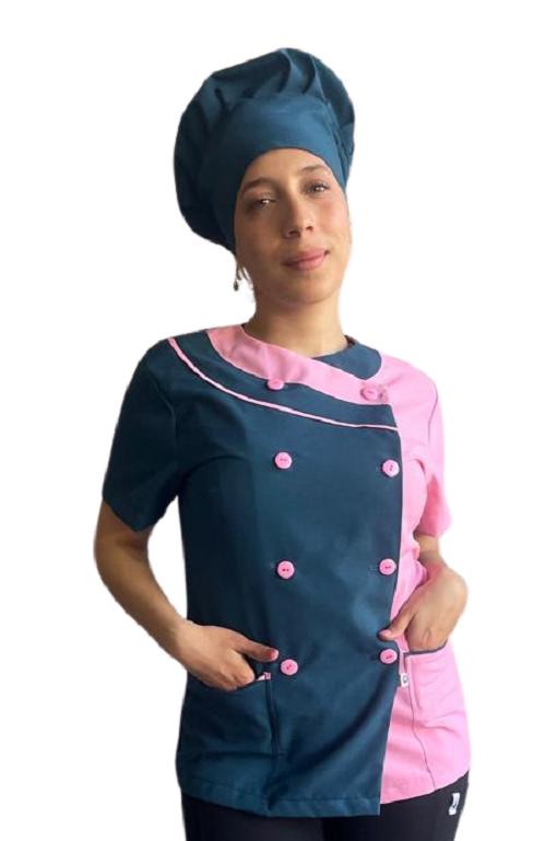 CHAQUETA DE COCINA PARA DAMA MANGA CORTA MODELO OPUESTOS
