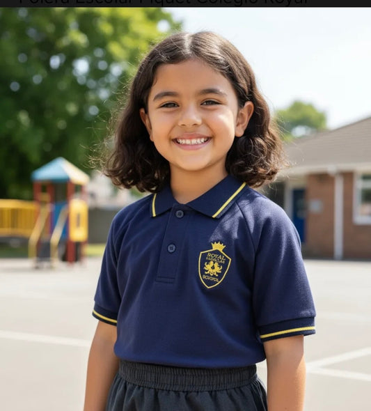 POLERA ESCOLAR TELA PIQUE CON CUELLO COLEGIO ROYAL AMERICAN SCHOOL