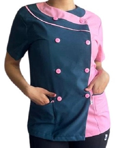 CHAQUETA DE COCINA PARA DAMA MANGA CORTA MODELO OPUESTOS