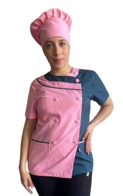 CHAQUETA DE COCINA PARA DAMA MANGA CORTA MODELO OPUESTOS