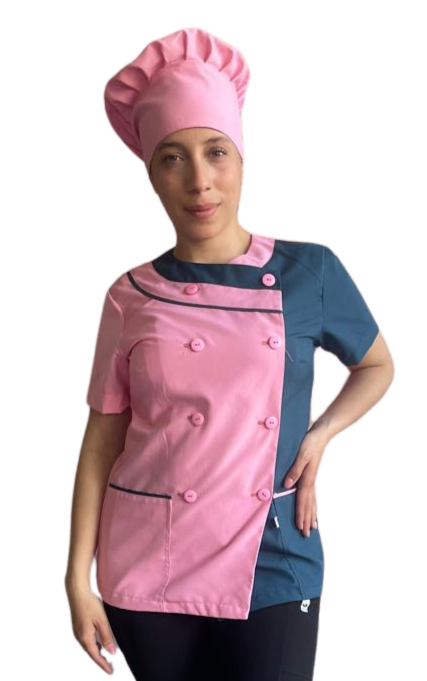 CHAQUETA DE COCINA PARA DAMA MANGA CORTA MODELO OPUESTOS